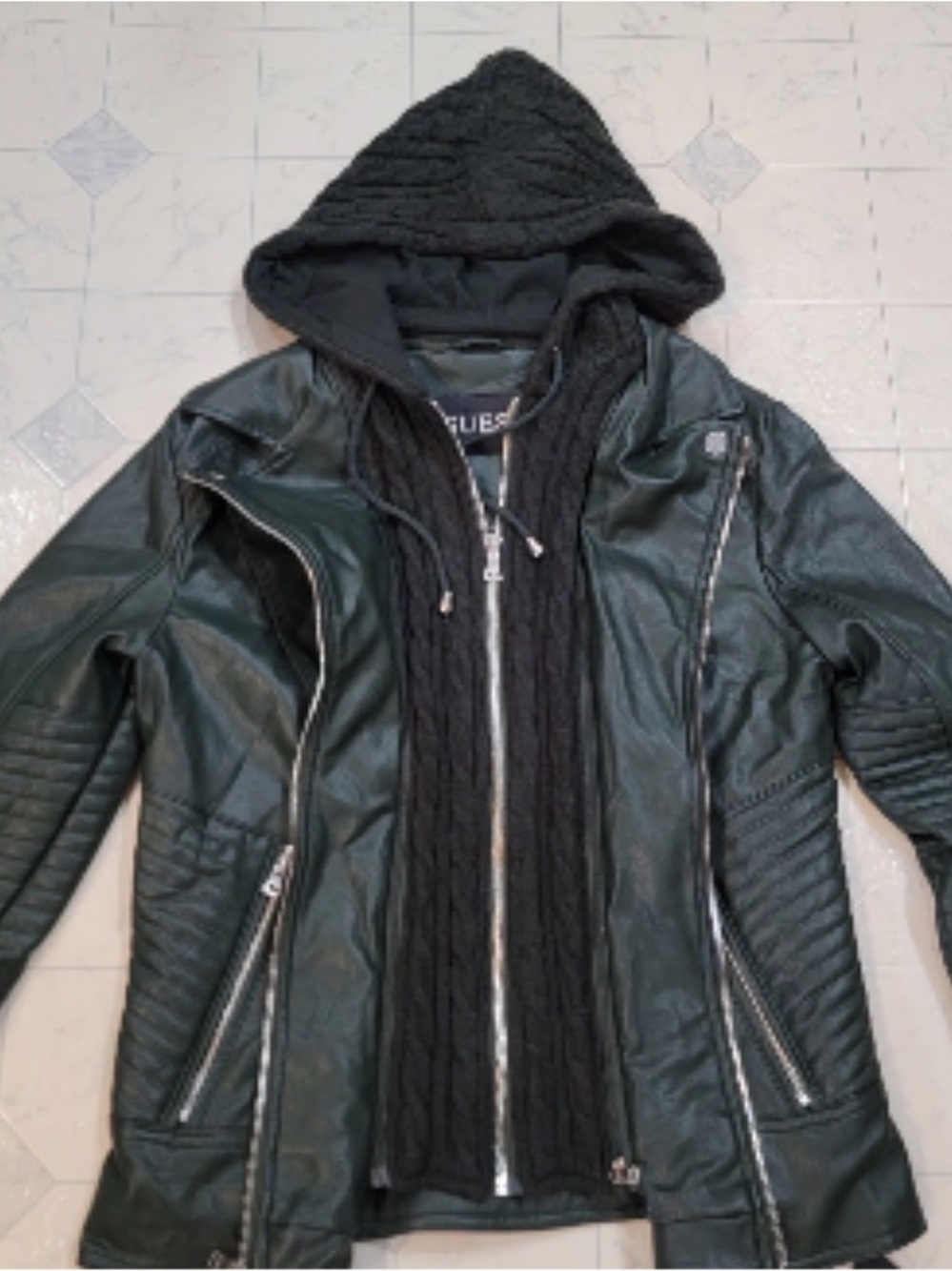 GUESS FAUX-LEATHER
CONVERTIBLE HOODED MOTO
JACKET